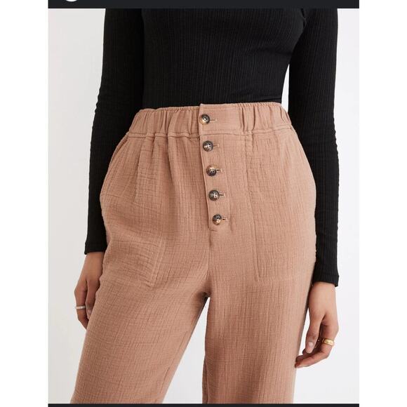 Madewell Pants Womens Medium Cotton Linen Pull On High Rise Tapered Button Front - Picture 2 of 10